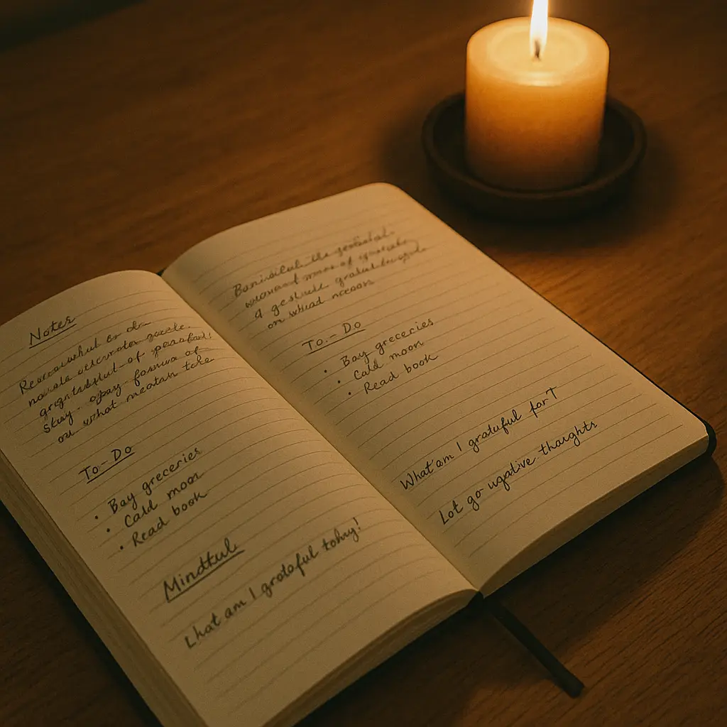 Daily journaling practice for mental clarity and cognitive offloading during burnout recovery.